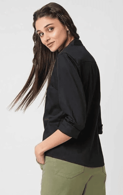 Women's Button-Down Long Sleeve Shirt for Women | Shirt for Women Stylish Western (Black) view 2