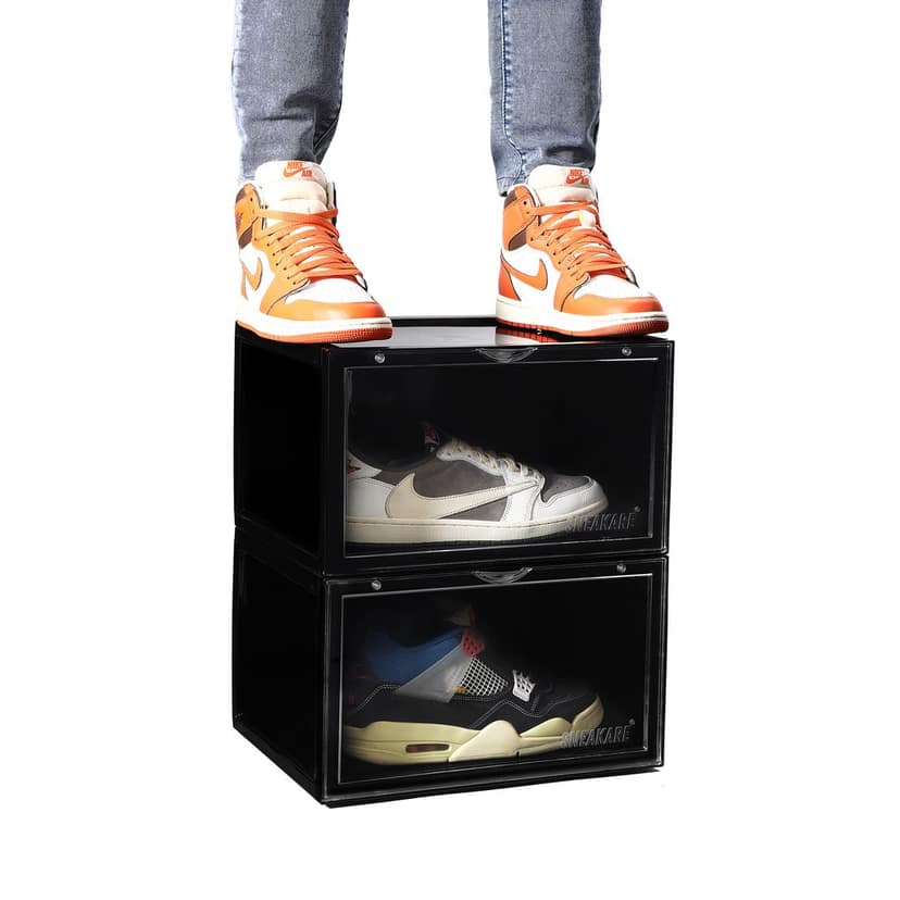 SNEAKARE Shoe Storage Organizer (Black), Heavy-Duty Sneaker Box, Stackable Storage Box with Magnetic Closure, Multipurpose Large Storage Box, Fits Size UK14, Plastic