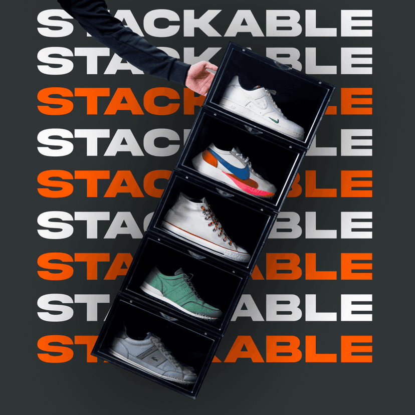SNEAKARE Shoe Storage Organizer (Black), Heavy-Duty Sneaker Box, Stackable Storage Box with Magnetic Closure, Multipurpose Large Storage Box, Fits Size UK14, Plastic view 6