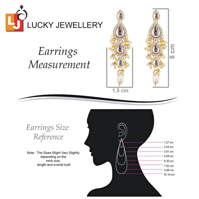 Lucky Jewellery Gold Plated White Color Tika Earring Necklace Combo Kundan Jewellery Set (726-MSK-3-LINE-W) view 7