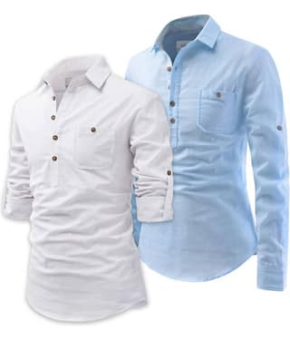 Vida Loca Sky Blue Cotton Blend Men's Shirt Style Kurta ( Pack of 2 )