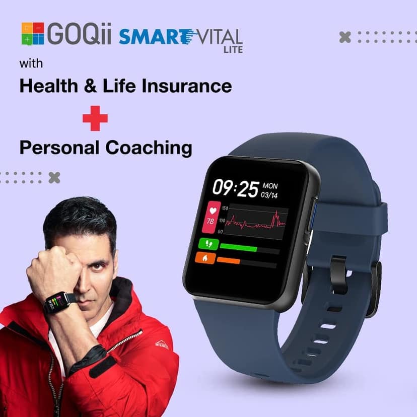 GOQii Newly Launched Smart Vital Lite HD Display Smart Watch with 5 lakhs Health Insurance & 1 lakh Life Insurance with SpO2, & Free 12 Months Personal Coaching (Blue) view 10