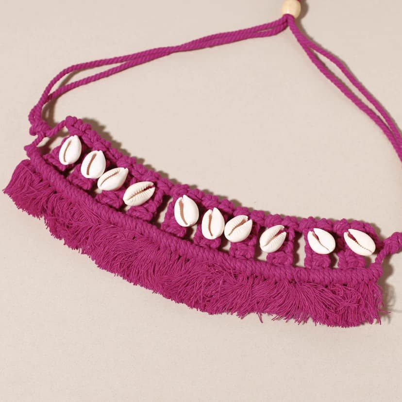 Pink Thread & Seashell Handmade Macrame Choker view 3