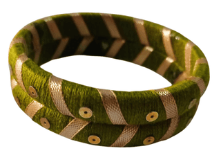 Green and Gold Silk Thread Bangles with Sequin Work