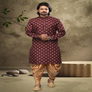 Raivat Ethnic Wine Colour Cotton Digital Print Kurta Pajama 1557