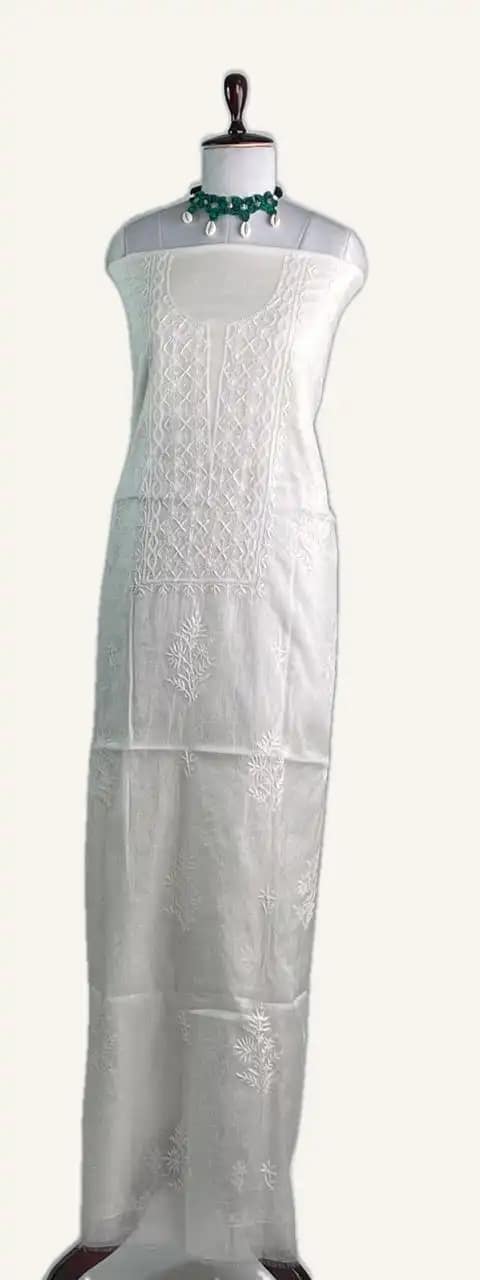 Chikankari Mul Chanderi Dress Material Ivory Zari Dupatta view 2