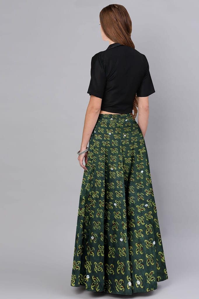 Garvi Gurjari Women Hand Ajrakh Block Print Mashru Silk Long Skirt view 3