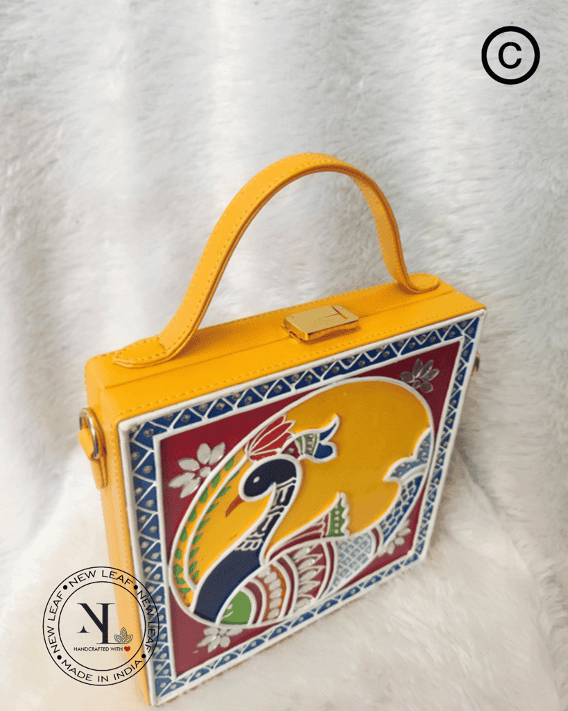 Peacock Lippan Art Handcrafted Square Box Bag view 2