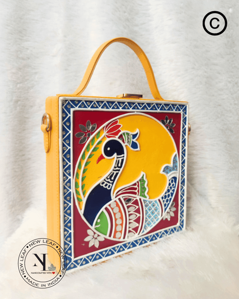 Peacock Lippan Art Handcrafted Square Box Bag view 3