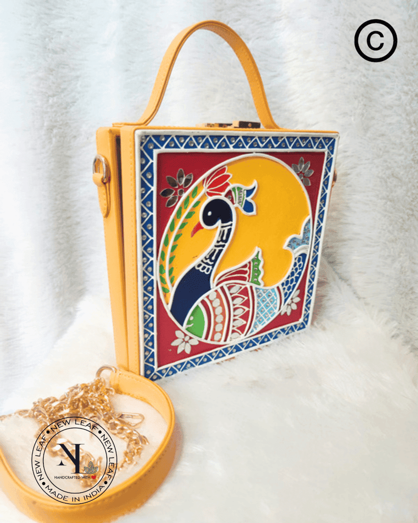 Peacock Lippan Art Handcrafted Square Box Bag view 4