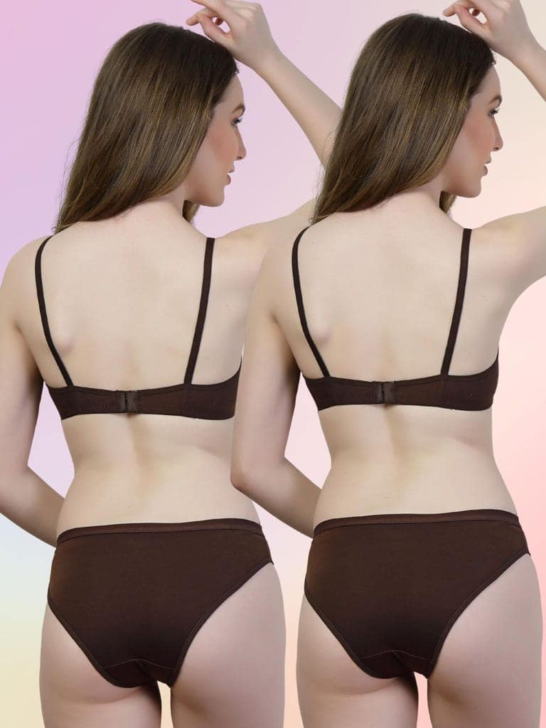 adornstar Women Cotton Lingerie Set with Solid Color Design | Non Wired and Non Padded Bra with Full Coverage Hipster Panty Set | Stylish and Soft Stretchable Fabric (Pack of 2) view 3
