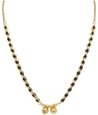 h m product gold plated black bead short mangalsutra for women-10023