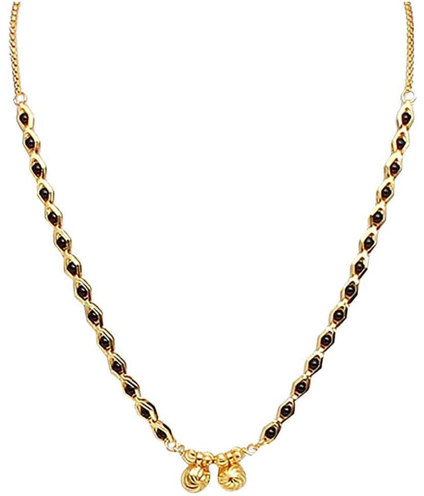h m product gold plated black bead short mangalsutra for women-10023