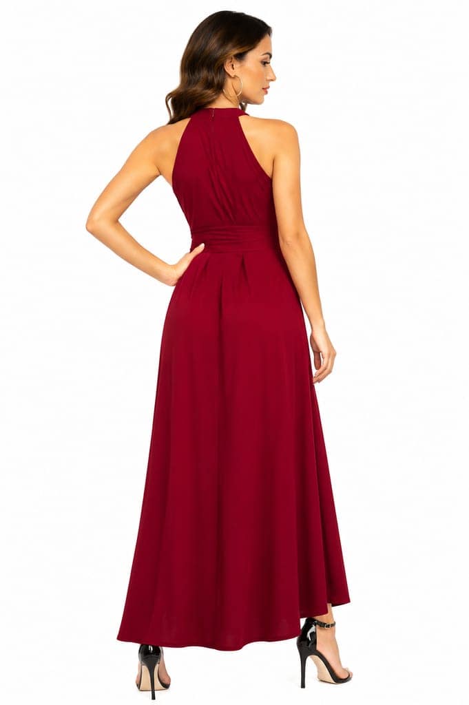 LICOLA Women & Girls Halter Neck High Low Maxi Dress with Waist Tie | Stylish One Piece Long Gown for Women | Sleeveless Western Dress for Women Party Wear & Casual view 4