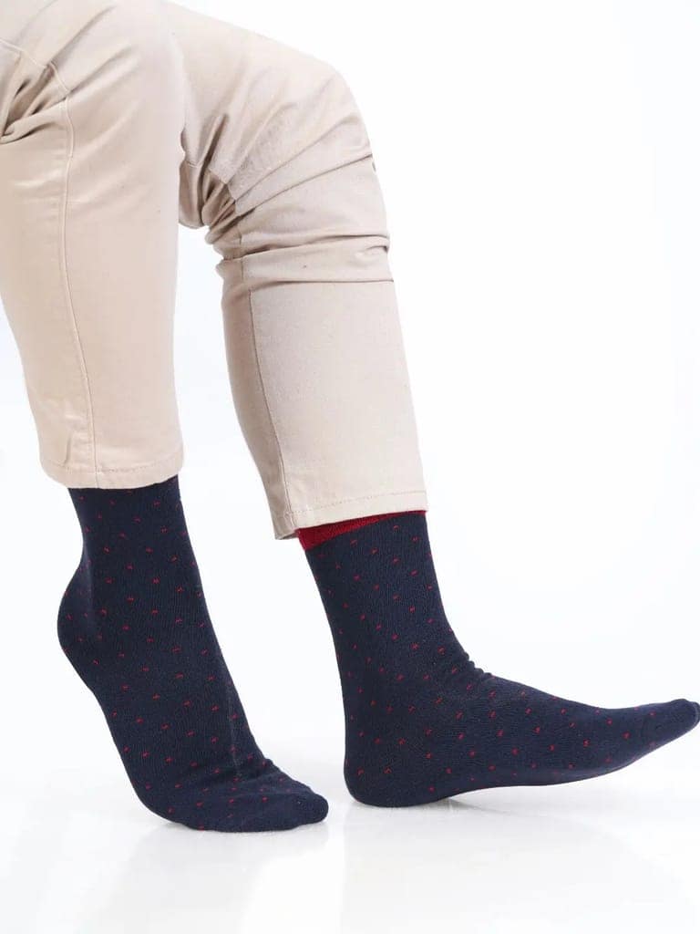 Cotton Rich Designer Socks for Men and Women - Polka Dots (Navy Blue)