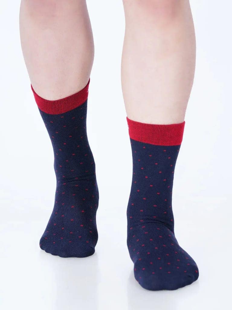 Cotton Rich Designer Socks for Men and Women - Polka Dots (Navy Blue) view 2