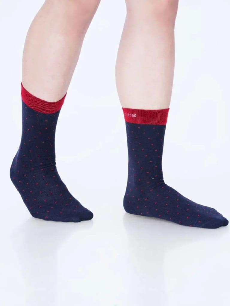 Cotton Rich Designer Socks for Men and Women - Polka Dots (Navy Blue) view 3