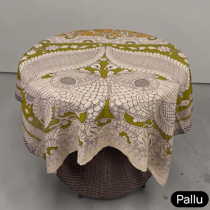 Pedana Kalamkari Screen-Print Mulmul Cotton Saree in Khaki Green view 4