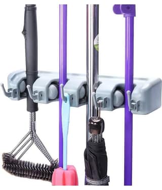 Mop and Broom Holder, Multipurpose Wall Mounted Organizer Storage Hooks, Ideal Broom Hanger for Kitchen Garden and Garage(Grey Colour)