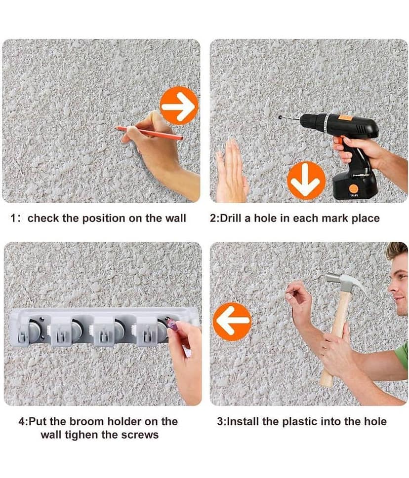 Mop and Broom Holder, Multipurpose Wall Mounted Organizer Storage Hooks, Ideal Broom Hanger for Kitchen Garden and Garage(Grey Colour) view 2