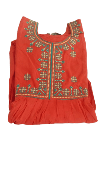 Red Embroidered A-Line Kurta with Mirror Work