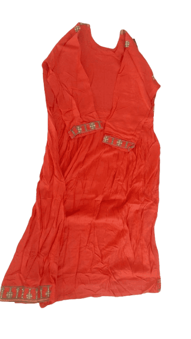 Red Embroidered A-Line Kurta with Mirror Work view 3