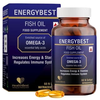 HealthBest EnergyBest Fish Oil Soft Gel capsules | Omega 3 | Increase Energy & Stamina | 1000mg - 60 Capsules