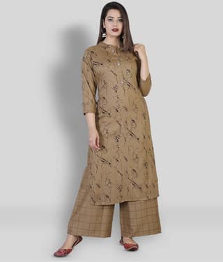 JC4U - Brown Straight Rayon Women's Stitched Salwar Suit ( Pack of 1 )