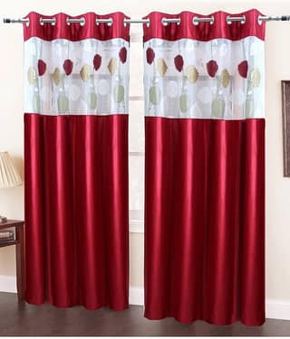 Homefab India Plain Semi-Transparent Eyelet Window Curtain 5ft (Pack of 2) - Green