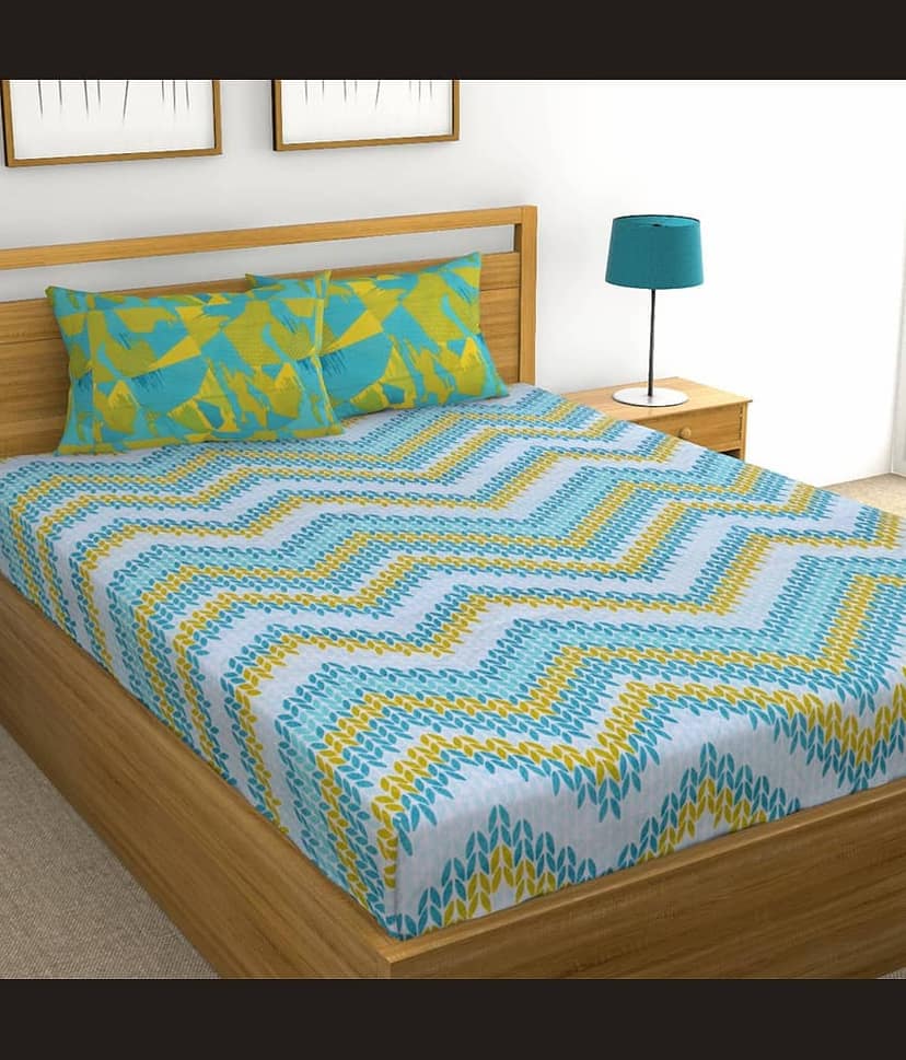 ABHACLOTHO Cotton 1 Double Bedsheet with 2 Pillow Covers ( Green )