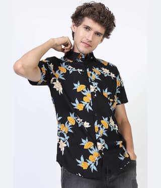 Ketch 100% Cotton Regular Fit Printed Half Sleeves Men's Casual Shirt - Black ( Pack of 1 )