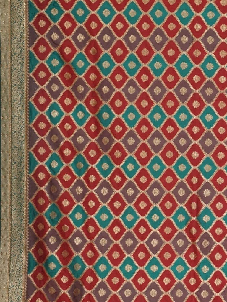 Red and Teal Tafetta Silk Saree view 4