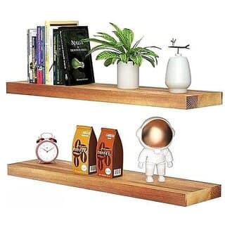 Wooden Wall Shelves Set of 2 Natural Finish 50.5 cm Long