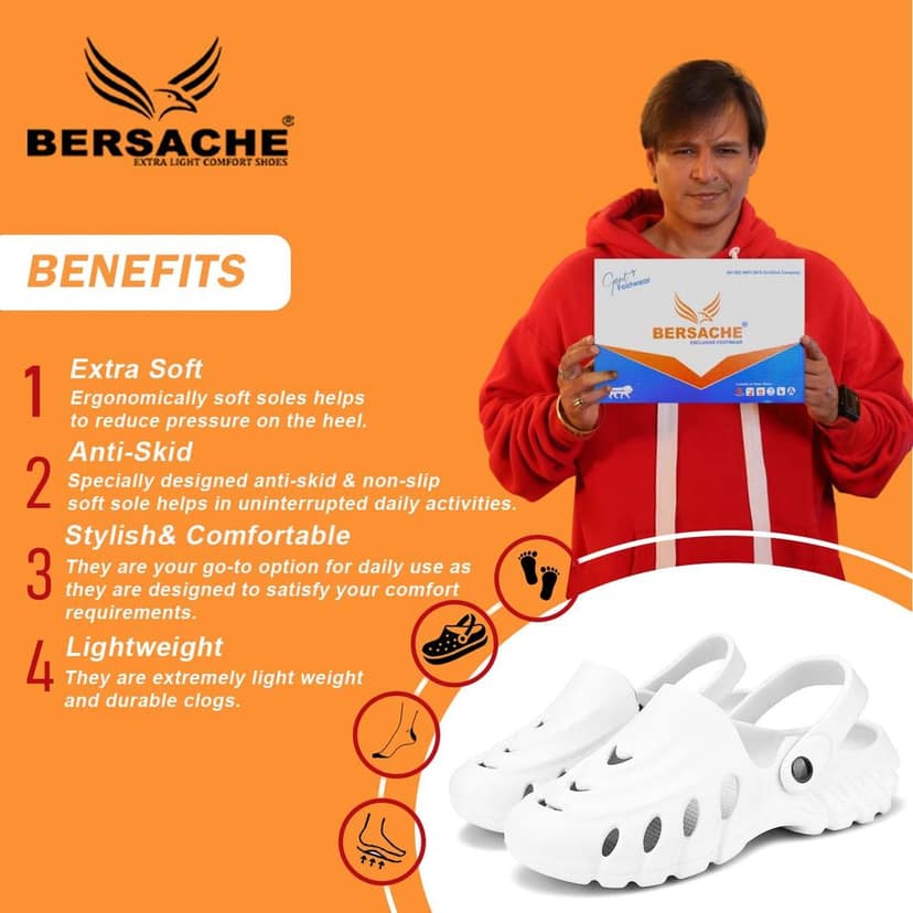Bersache Extra Soft Classic Casual with Back Strap Regular wear with Ultra Soft & Flexibility Technology Clog for Men's view 2