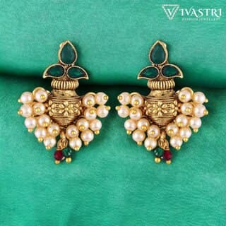 Vivastri Traditional Kalash Alloy Gold Plated Stud Earrings for Women & Girls [VIVA2652ERG-GREEN]