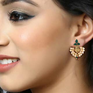 Vivastri Traditional Kalash Alloy Gold Plated Stud Earrings for Women & Girls [VIVA2652ERG-GREEN] view 2