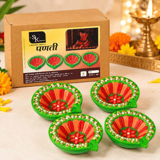 Handcrafted Leaf-Shaped Decorative Diya Set – Pack of 4 | Traditional Diwali Diyas | Handcrafted Pooja & Festive Accessory