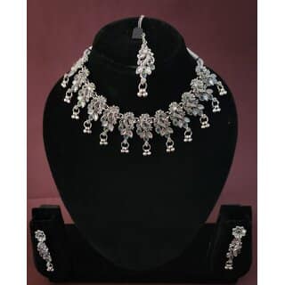 Oxidised German Silver Peacock Necklace with Jumki for Women and Girls view 2