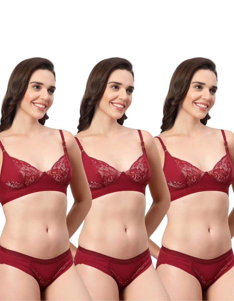 ADORNSTAR Bra Panty Set Sexy Lingerie Set for Women Pack of 3 Baby Pink
