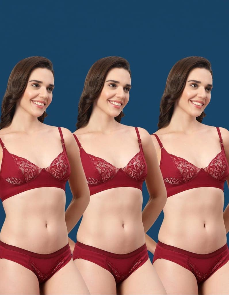 ADORNSTAR Bra Panty Set Sexy Lingerie Set for Women Pack of 3 Baby Pink view 2