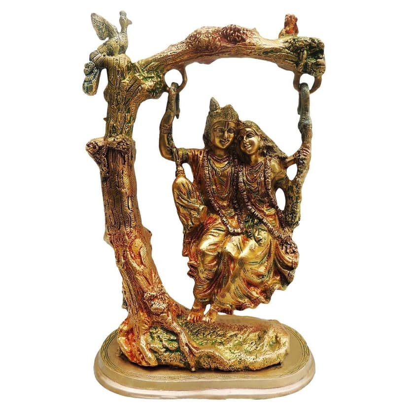 Brass Radha Krishna Jhula Idol - Colour Finish Decorative Statue, Height : 15 Inch (BSMAS403) view 2