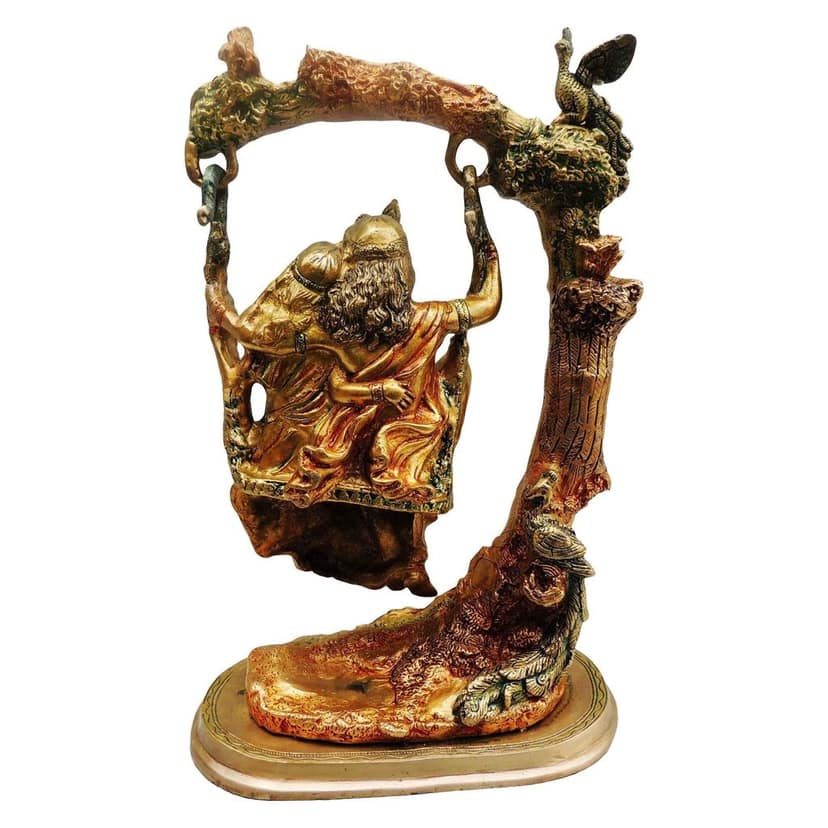Brass Radha Krishna Jhula Idol - Colour Finish Decorative Statue, Height : 15 Inch (BSMAS403) view 3