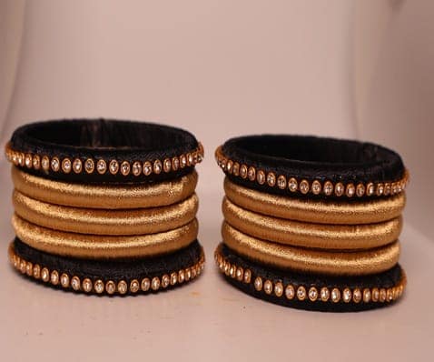 Elegant Black & Gold Embellished Bangles