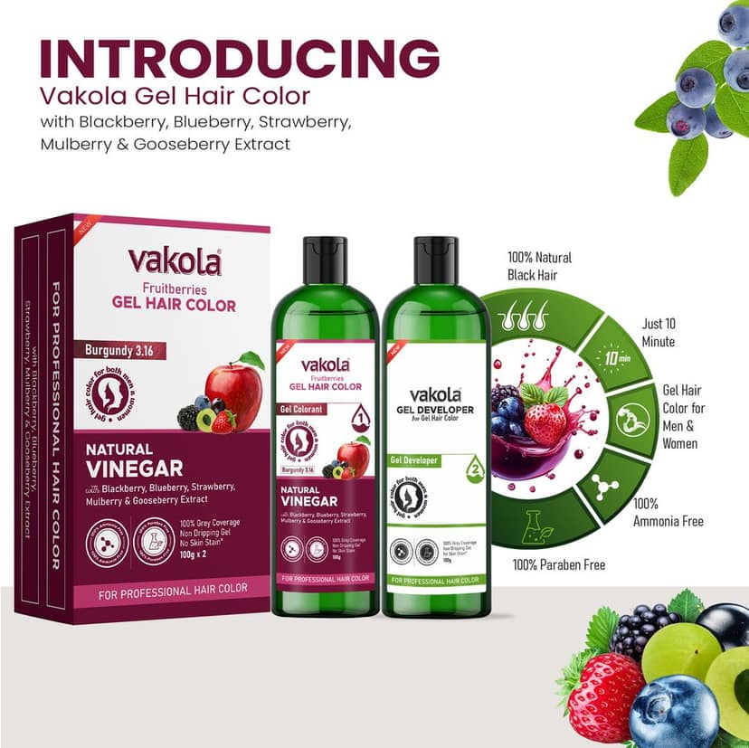 Vakola Fruitberries Burgundy Gel hair Color for Men&Women-500GM x 2(Gel Hair Color & Developer) view 5