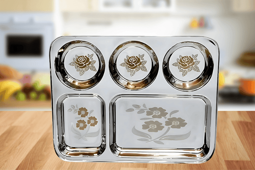 Wektu Stainless Steel Bhojan Thal/5 in 1 Container/Pack of 1