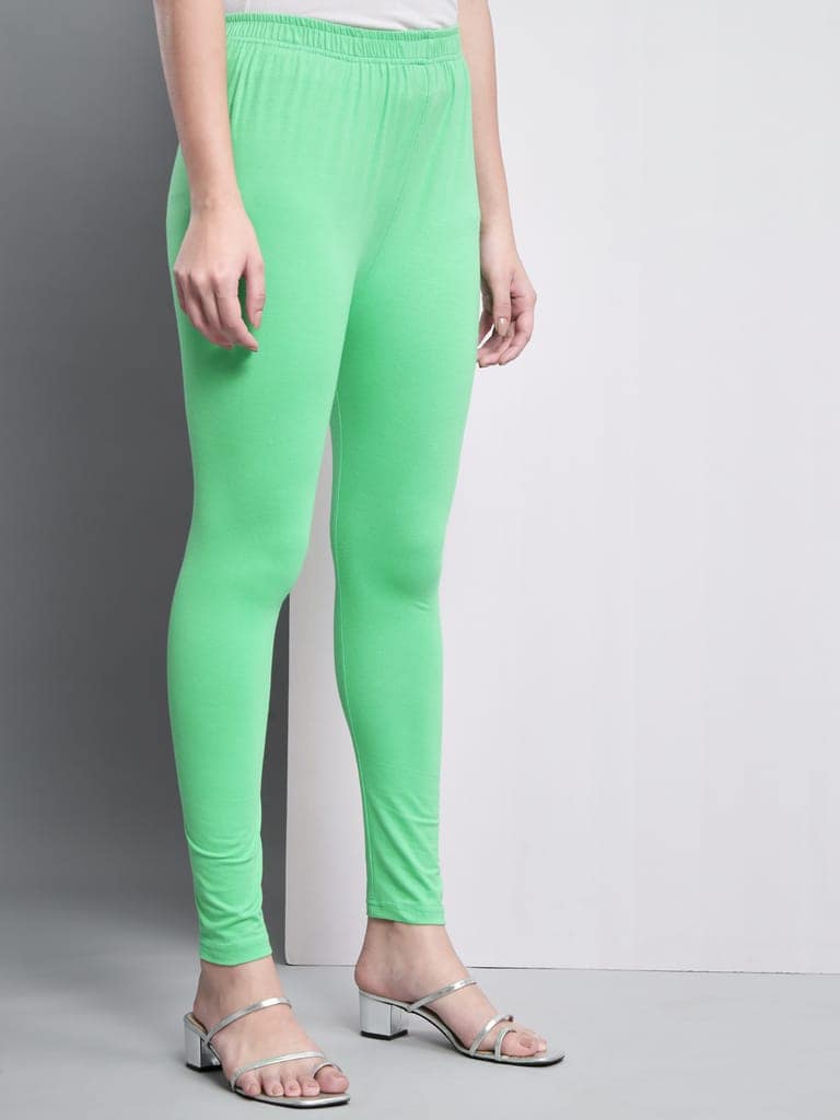 SOFT COLORS Women's Skinny Fit Ethnic Wear Ankle Length Leggings (Pista Green) view 3