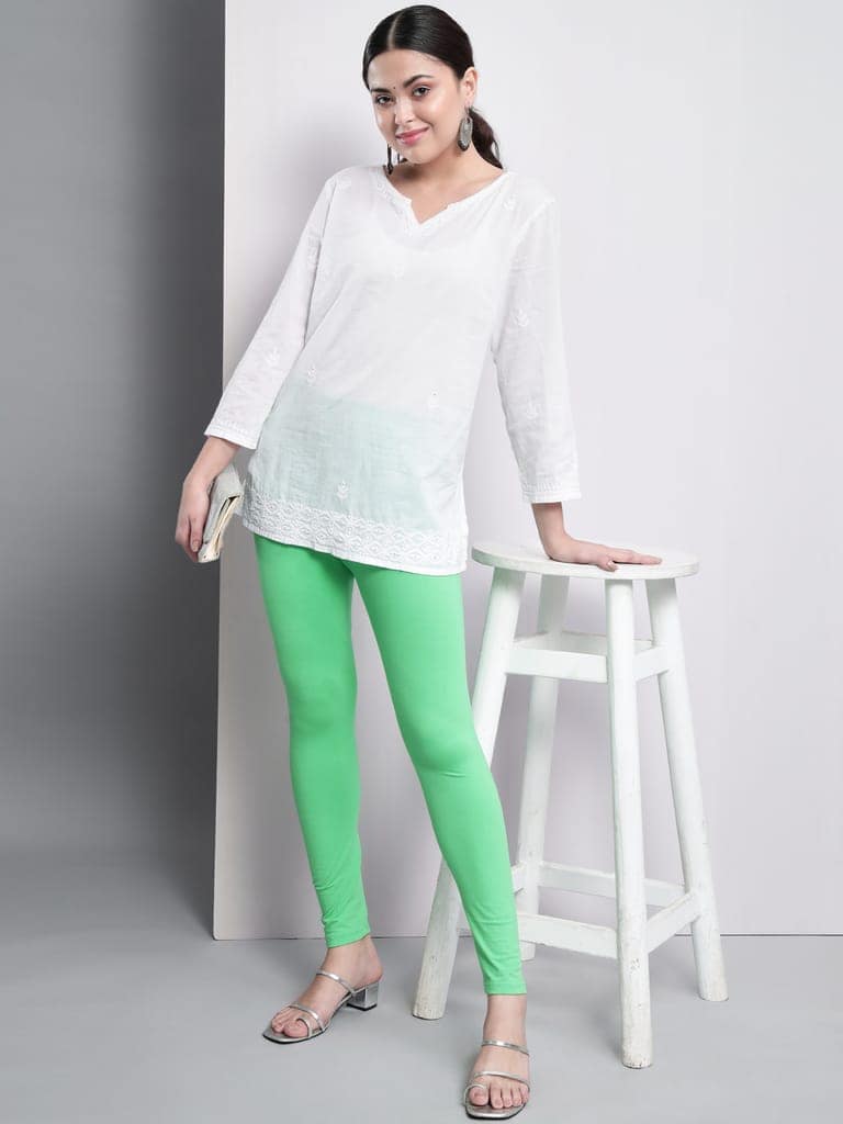 SOFT COLORS Women's Skinny Fit Ethnic Wear Ankle Length Leggings (Pista Green) view 4