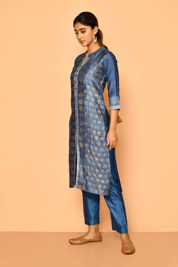 Topaz handloom cotton silk kurta set view 5