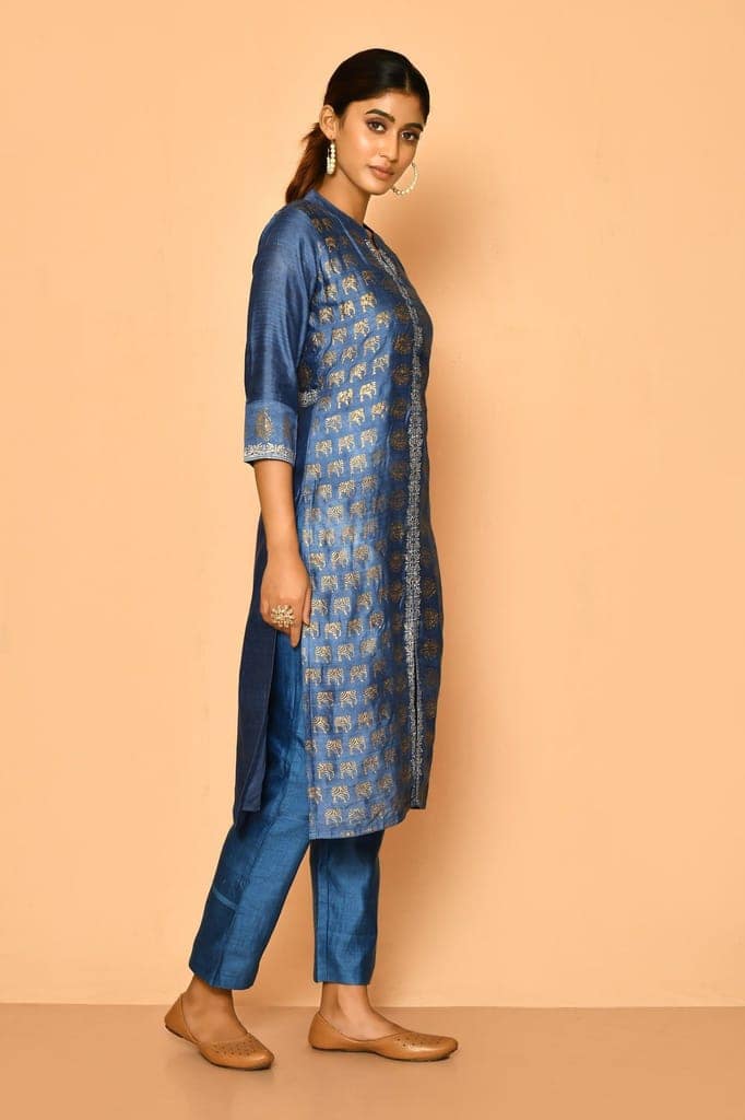 Topaz handloom cotton silk kurta set view 6