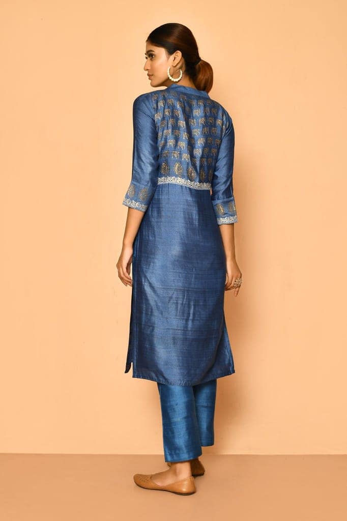 Topaz handloom cotton silk kurta set view 8
